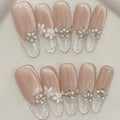 Nude Pink Crystal Flower French