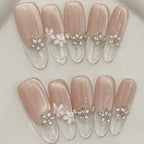 Nude Pink Crystal Flower French