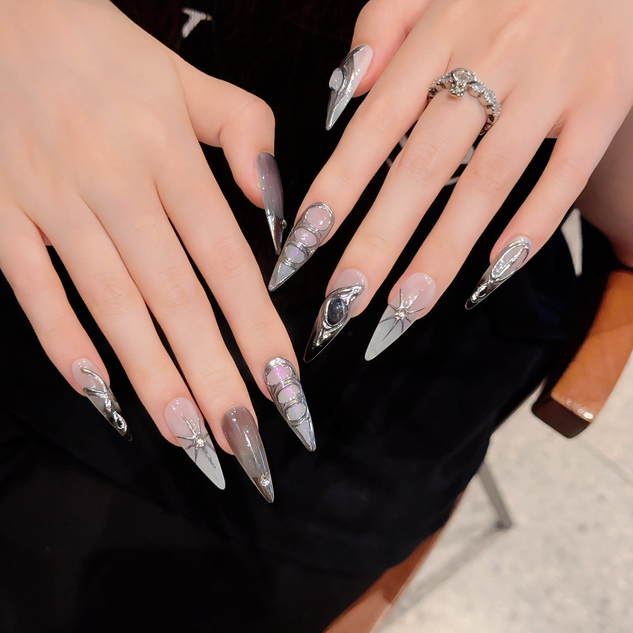 Grey Purple Liquid Silver Cyberpunk